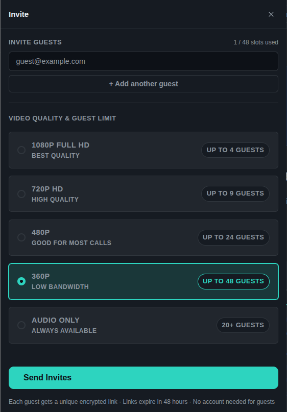 Invite Guests panel