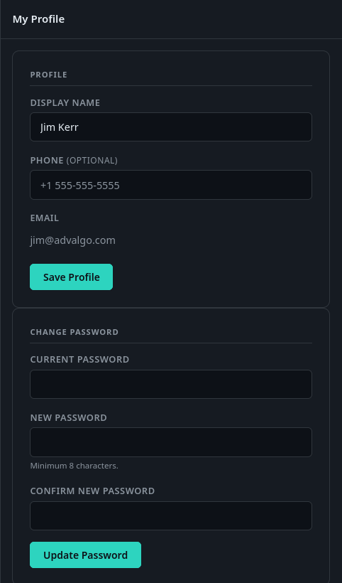 My Profile panel